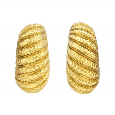 Lot 231 - Pair of Hammered Gold Hoop Earclips, David Webb