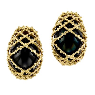 Lot 200 - Pair of Gold and Black Enamel Earclips, Van Cleef & Arpels, France
