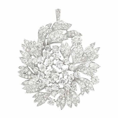 Lot 365 - White Gold and Diamond Pendant-Clip-Brooch