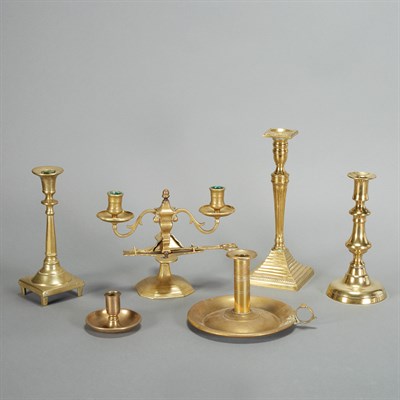 Lot 176 - Three Pairs of Brass Candlesticks ; Together...
