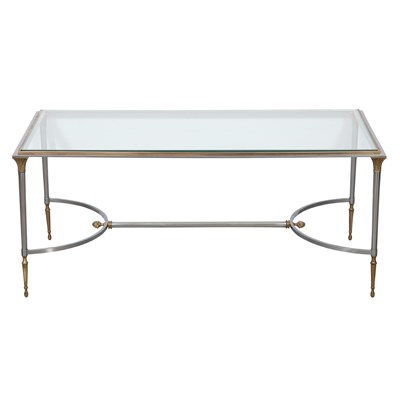 Lot 163 - Glass Top Brass and Steel Coffee Table Height...