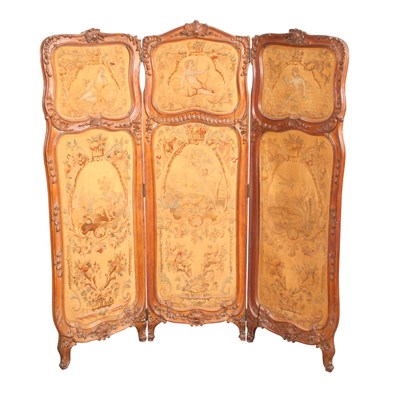 Lot 499 - Louis XV Style Carved Walnut Three-Fold Screen...