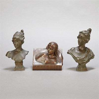 Lot 504 - Two French Miniature Bronze Busts of Tanagra...
