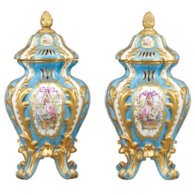 Lot 154 - Pair of Sevres Style Gilt and Polychrome...