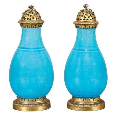 Lot 535 - Pair of Chinese Gilt-Metal Mounted Turquoise...