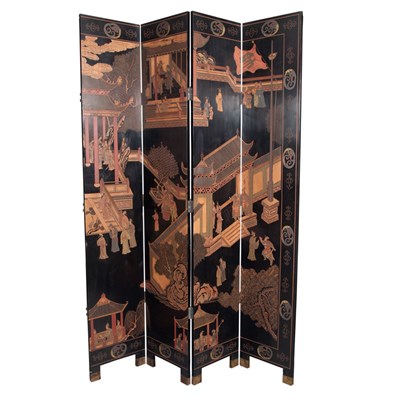 Lot 520 - Chinese Black Lacquered Eight-Panel Screen...