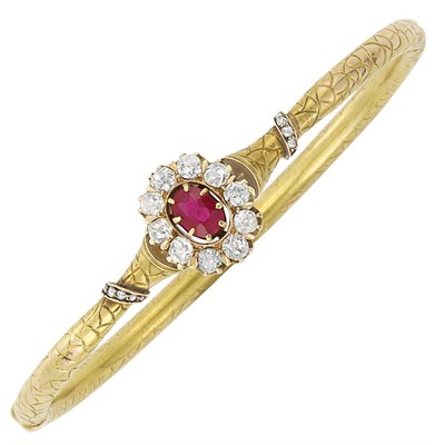 Lot 320 - Antique Gold, Ruby and Diamond Bangle Bracelet, Workmaster August Wilhelm Holmstrom for Carl Faberge