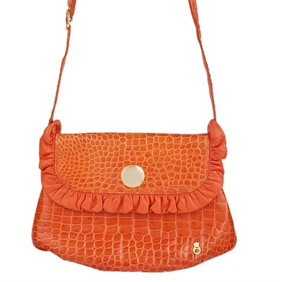 Lot 1292 - Orange Alligator Leather Handbag with Adjustable Carrying Strap, Fred, Paris