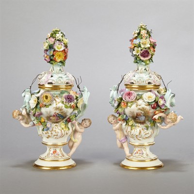 Lot 558 - Pair of Meissen Gilt and Polychrome Decorated...