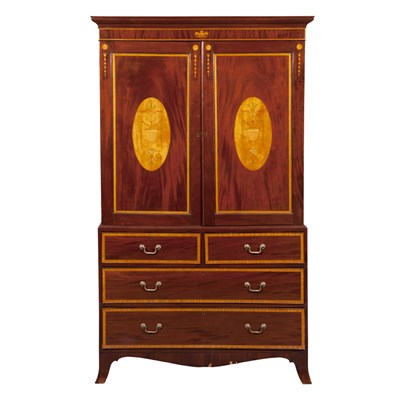 Lot 113 - George III Style Inlaid Mahogany Linen Press...