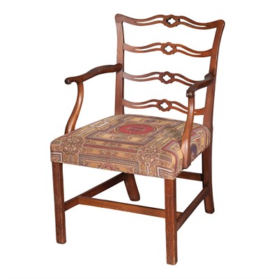 Lot 264 - Chippendale Mahogany Slat Back Open Armchair...