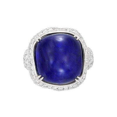 Lot 61 - Two-Color Gold, Cabochon Sapphire and Diamond Ring