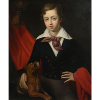 Lot 2 - American School 19th Century Boy with Dog Oil...