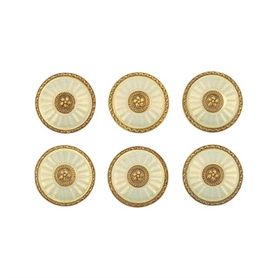 Lot 152 - Six Antique Gold and Guilloche Enamel Buttons, Boucheron