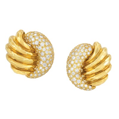 Lot 236 - Pair of Gold and Diamond Earclips, Henry Dunay