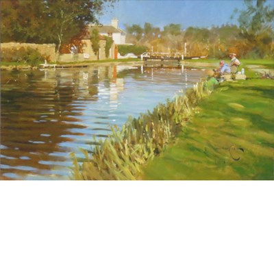 Lot 49 - John Haskins British, b. 1938 Fishing at...
