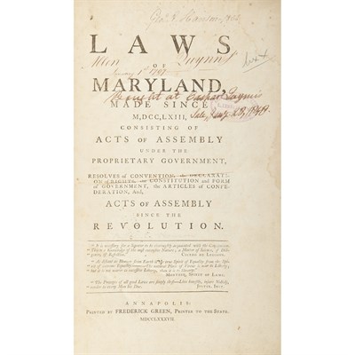 Lot 127 - [MARYLAND - HANSON, A.C.] Laws of Maryland,...