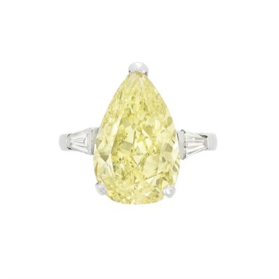 Lot 370 - Platinum, Fancy Yellow Diamond and Diamond Ring