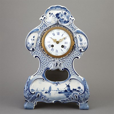Lot 402 - Delft Style Ceramic Mantel Clock Height 15 1/2...