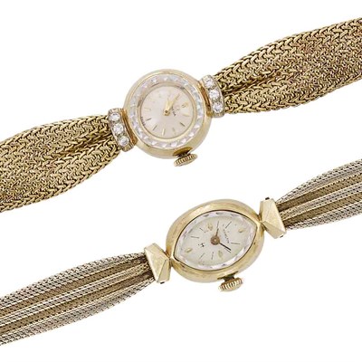 Lot 1026 - Lady's Gold and Diamond Wristwatch, Omega, and Lady's Gold and Metal Wristwatch, Hamilton
