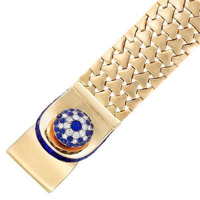 Lot 177 - Rose Gold, Gold-Plate, Platinum, Sapphire and Diamond Bracelet