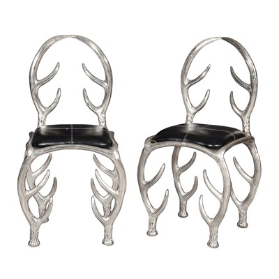 Lot 450 - Pair of Chromed Metal and Leather Antler-Form...