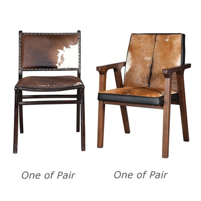 Lot 184 - Pair of Faux Cowhide Upholstered Stained Wood...