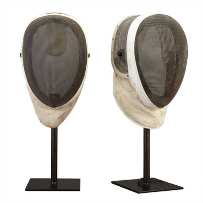 Lot 155 - Pair of Fencing Masks Mounted as Lamps Height...