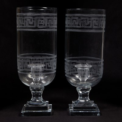 Lot 179 - Set of Four Glass Hurricane Candlesticks...