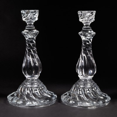 Lot 203 - Pair of Swirl Molded Glass Candlesticks Height...