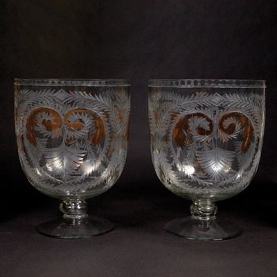 Lot 166 - Pair of Gilt Decorated Glass Hurricane...
