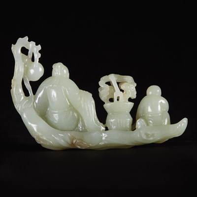 Lot 343 - Chinese Celadon Jade Figural Group Qing...