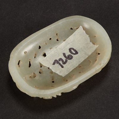 Lot 351 - Chinese Pale Celadon Jade Plaque The oval form...