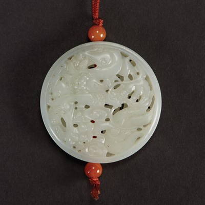 Lot 357 - Chinese White Jade Openwork Pendant Of...