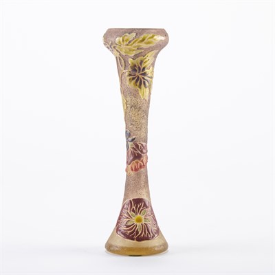 Lot 374 - Galle Acid Etched and Enameled Glass Bud Vase...