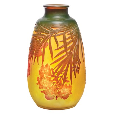 Lot 356 - Galle Acid Etched Cameo Glass Oleander Vase...