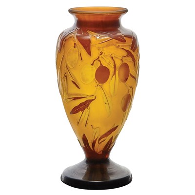 Lot 361 - Galle Acid Etched Cameo Glass Plum Footed Vase...