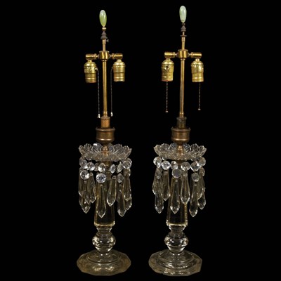 Lot 401 - Pair of Cut Glass Lustres Each mounted as a...