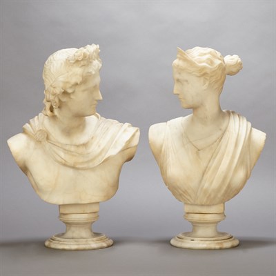 Lot 446 - Pair of White Marble Busts of Apollo and Venus...