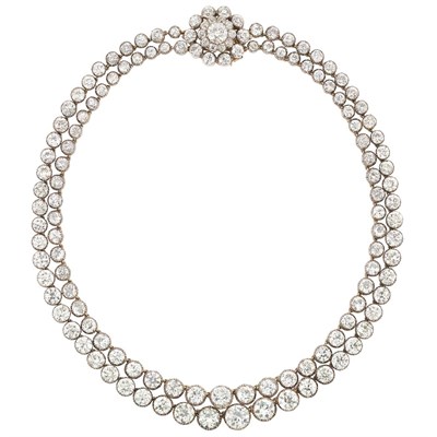 Lot 386 - Double Strand Silver, Gold and Diamond Necklace