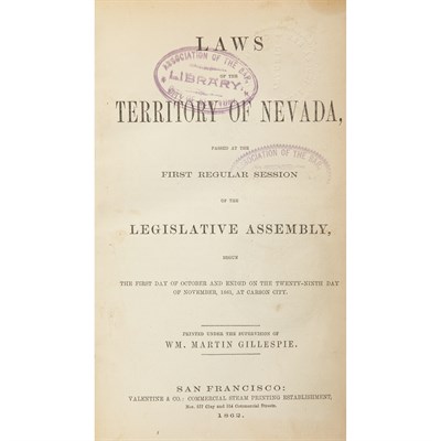 Lot 268 - [NEVADA TERRITORY] Laws of the Territory of...