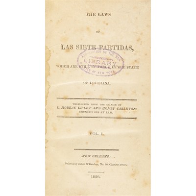 Lot 61 - [LOUISIANA] Two legal works, comprising The...