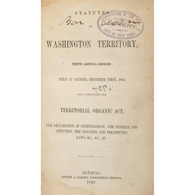 Lot 266 - [WASHINGTON TERRITORY] A run of Acts and Laws...