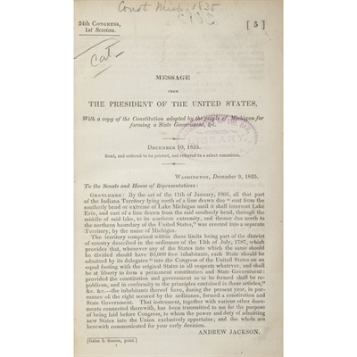 Lot 213 - [MICHIGAN] Message from the President of the...