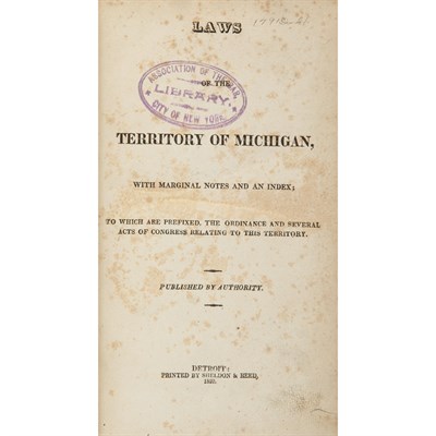 Lot 211 - [MICHIGAN TERRITORY] Laws of the Territory of...
