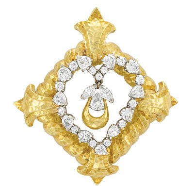 Lot 235 - Gold, Platinum and Diamond Pendant-Brooch, David Webb
