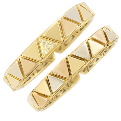 Lot 279 - Pair of Tricolor Gold and Diamond Bangle Bracelets, Marina B, France