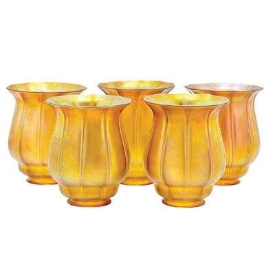 Lot 421 - Set of Five Quezal Art Glass Shades Circa 1915...
