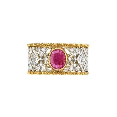 Lot 78 - Two-Color Gold, Ruby and Diamond Ring, Buccellati