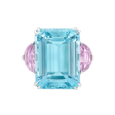 Lot 309 - Platinum, Aquamarine and Pink Sapphire Ring
